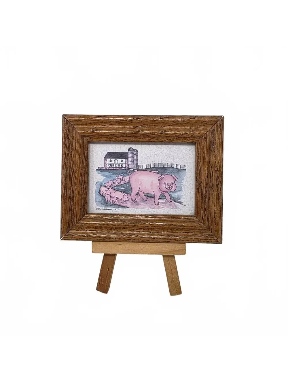 Vintage 1994 The Craft Room Pig Farm Mini Framed Art With Wood Easel